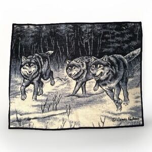 Vintage Biederlack James Hautman Nature Wolf Pack Wolves Throw Blanket USA 58x46